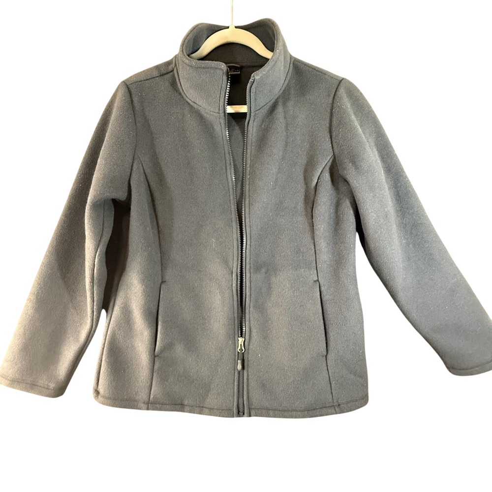 32 Degrees Heat Full Zip Jacket Size M Mock Neck Pockets Brushed Faux Wool Gray
